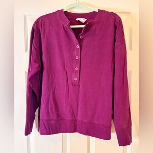 Athleta Rich Purple Long Sleeve Henley Sweatshirt